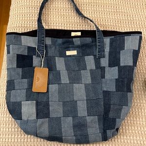 Porter Blue Scrap Denim Patchwork Tote Bag